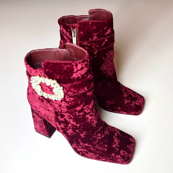 Jessica Simpson Luminna Velvet Embellished Buckle Booties Size-8 M - Picture 3 of 10